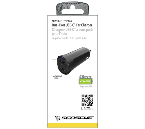 Lader 12/24V Scosche 40W 2x usbC PD 3.0 zwart
