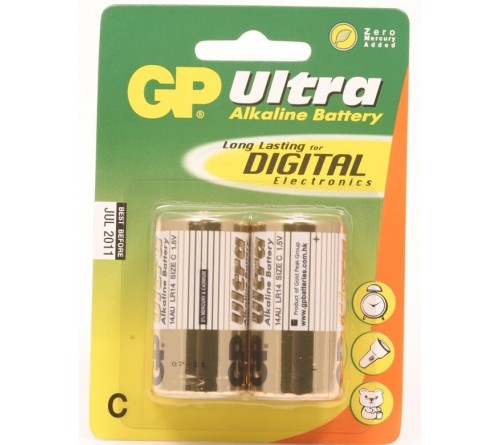 GP Ultra Alkaline LR14 (C Baby) kleine staaf  blister 2 (14A