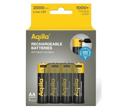 Aqiila AA batterij Oplaadbaar USB-C 2000 mAh Li-Ion 1,5V 4x
