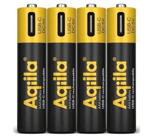 Aqiila AAA batterij Oplaadbaar USB-C 600 mAh Li-Ion 1,5V 4x