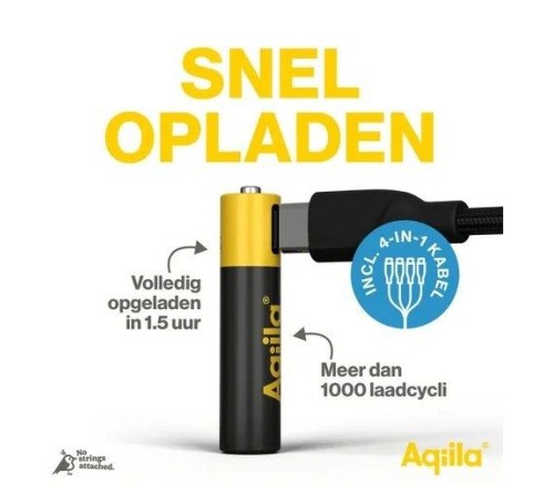 Aqiila AAA batterij Oplaadbaar USB-C 600 mAh Li-Ion 1,5V 4x