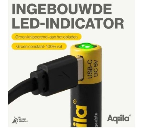 Aqiila AAA batterij Oplaadbaar USB-C 600 mAh Li-Ion 1,5V 4x