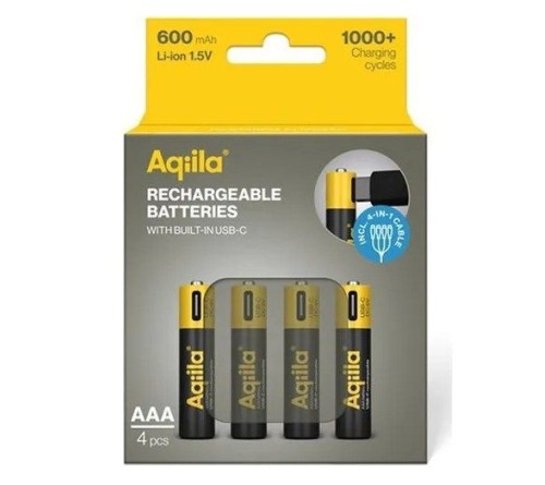 Aqiila AAA batterij Oplaadbaar USB-C 600 mAh Li-Ion 1,5V 4x