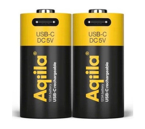Aqiila CR123A batterij Oplaadbaar USB-C 750 mAh Li-Ion 3V 2x