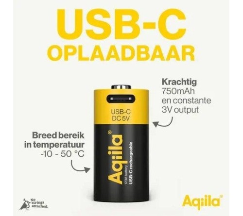 Aqiila CR123A batterij Oplaadbaar USB-C 750 mAh Li-Ion 3V 2x