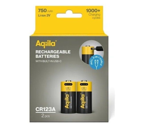 Aqiila CR123A batterij Oplaadbaar USB-C 750 mAh Li-Ion 3V 2x