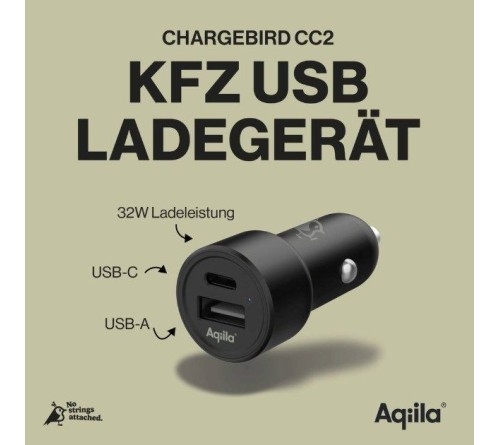 Aqiila Chargebird CC2 Autolader 32W 1x USB-C 1x USB-A