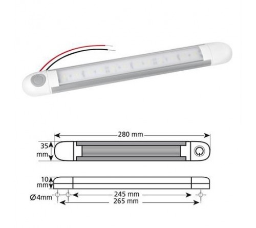 Interieur verlichting 12 LED 280 x 35 x 10mm – aan/uit knop