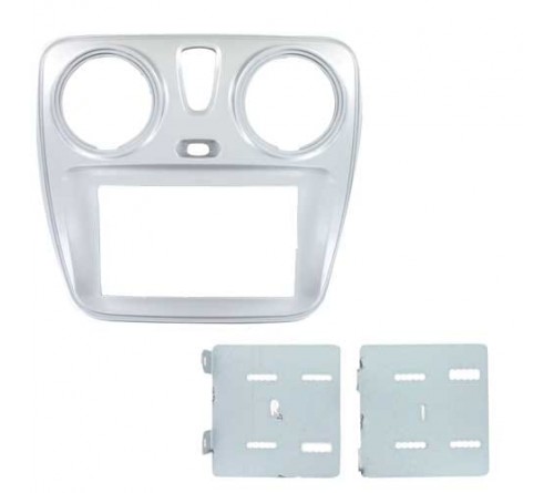 2-DIN frame Dacia Dokker  Lodgy 12- met OEM 1-DIN zilver