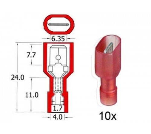 Kabelschoen schuif NYLON  mann. 6.3 mm rood 10 stuks