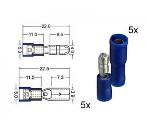 Kabelschoen rond  assortiment 5 man. + 5 vrouw. blauw 4mm