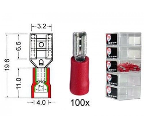 Kabelschoen schuif vrouwelijk  2.8 mm rood 100 stuks