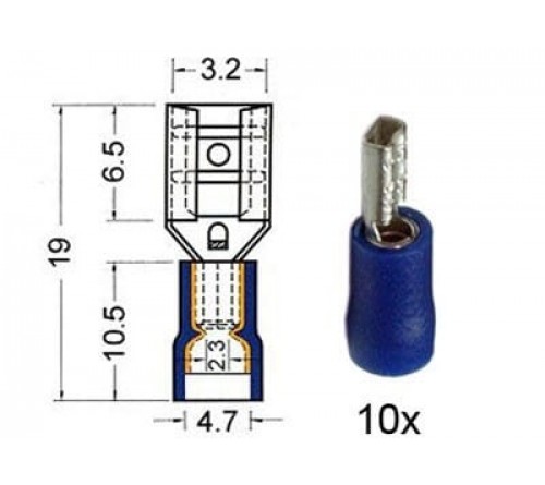 Kabelschoen schuif vrouwelijk  2.8 mm blauw 10 stuks