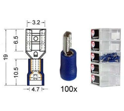Kabelschoen schuif vrouwelijk  2.8 mm blauw 100 stuks