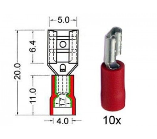 Kabelschoen schuif vrouwelijk  4.8 mm rood 10 stuks