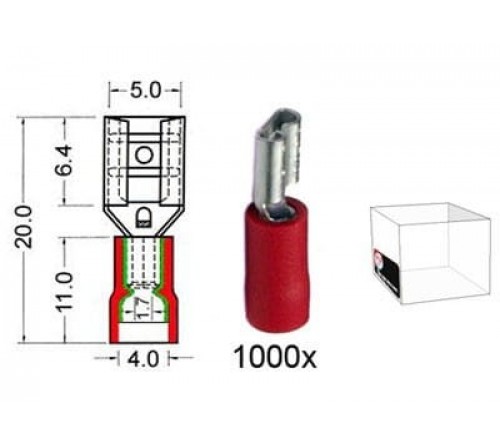 Kabelschoen schuif vrouwelijk  4.8 mm rood 250 stuks