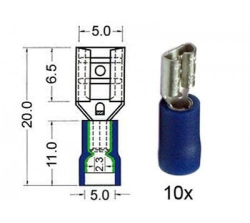Kabelschoen schuif vrouwelijk  4.8 mm blauw 10 stuks