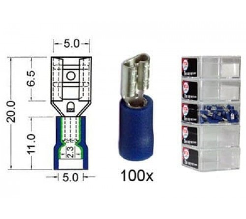 Kabelschoen schuif vrouwelijk  4.8 mm blauw 100 stuks