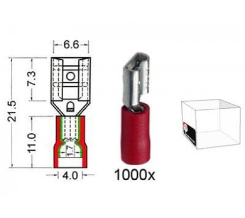Kabelschoen schuif vrouwelijk  6.3 mm rood 500 stuks