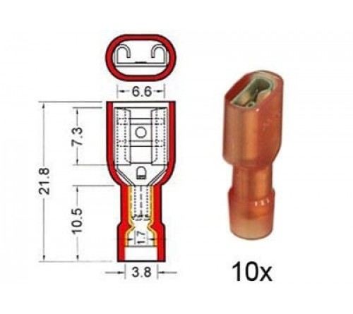Kabelschoen schuif  vrouwelijk NYLON  6.3 mm rood 10 stuks