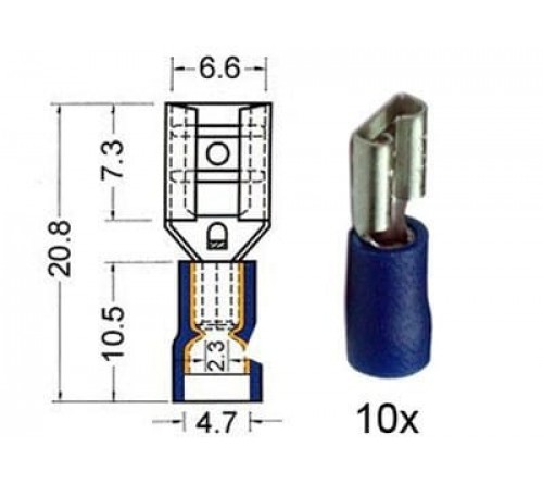 Kabelschoen schuif vrouwelijk  6.3 mm blauw 10 stuks