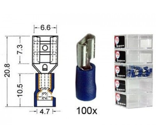 Kabelschoen schuif vrouwelijk  6.3 mm blauw 100 stuks
