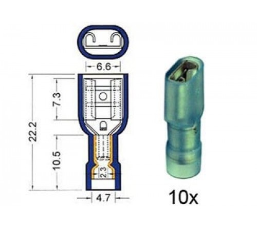 Kabelschoen schuif vrouwelijk NYLON  6.3 mm blauw 10 stuks