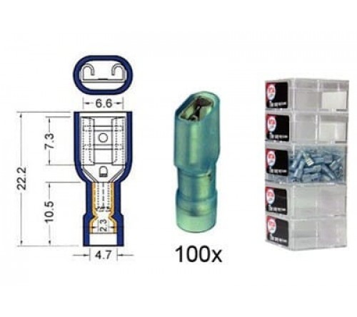 Kabelschoen schuif vrouwelijk NYLON  6.3 mm blauw 100 stuks