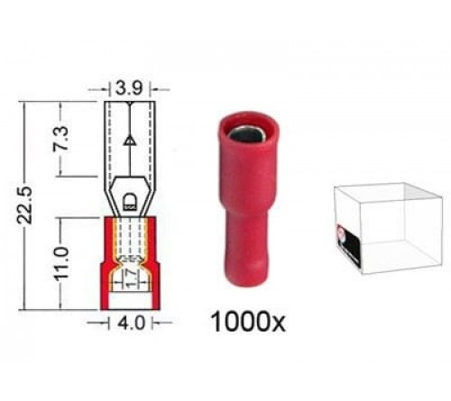 Kabelschoen cylindrisch vrouw. 4 0 mm rood 500 stuks