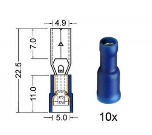 Kabelschoen cylindrisch vrouw. 5 0 mm blauw 10 stuks