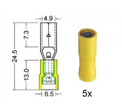 Kabelschoen cylindrisch vrouw. 5 0mm geel 5 stuks
