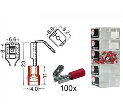 Kabelschoen schuif mann./ vrouw. 6 3-6 3 mm rood 100 stuks