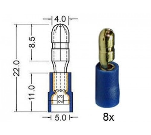 Kabelschoen rond  verguld 4 0 mm blauw  8 stuks.