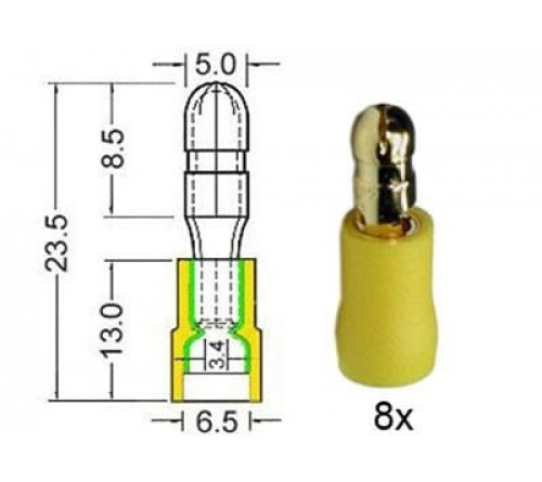 Kabelschoen rond  verguld 5 0 mm geel 8 stuks.