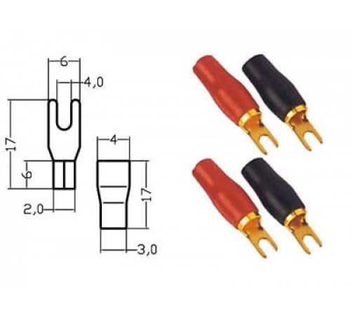 Kabelschoen vork  verguld  rood/zwart 4-6mm² diam 4 mm