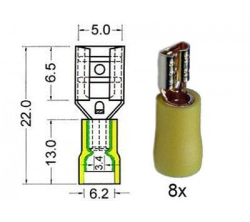 Kabelschoen vrouwelijk  verguld  4 8 mm geel  8 stuks.