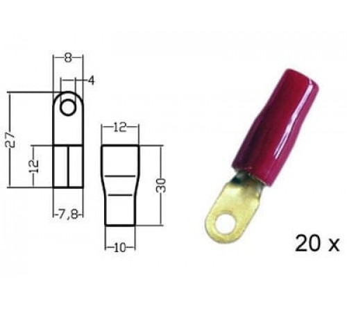 Kabelschoen ring  verguld  rood 20mm² diam 6mm