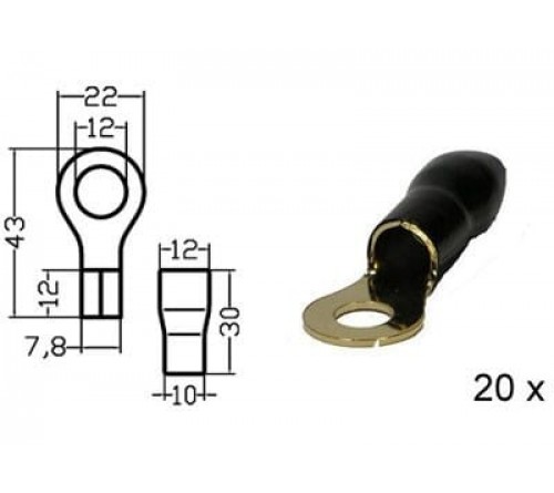 Kabelschoen  ring  verguld  zwart 20mm² diam 10mm 20x