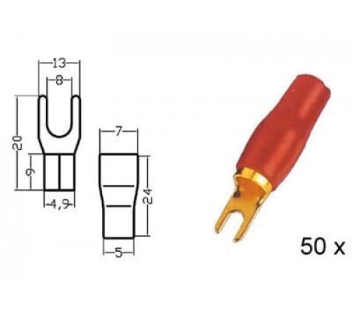 Kabelvork geisoleerd VERGULD rood 10mm - 7AWG diam 8.5mm