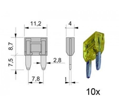 steekzekering MINI 20A geel 10 stuks verpakt in blister