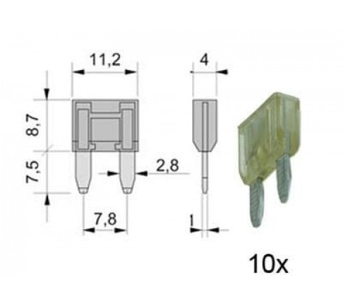 steekzekering MINI 25A transparant 10 stuks verpakt in blis