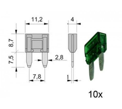 steekzekering MINI 30A groen 10 stuks verpakt in blister