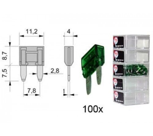 steekzekering MINI 30A groen 100 stuks in een doosje