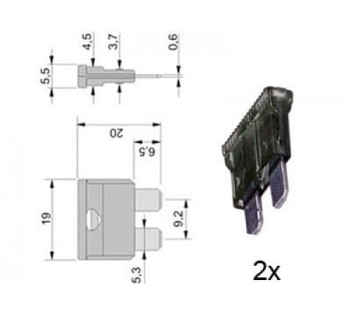 steekzekering 2A GRIJS 2 stuks verpakt in blister