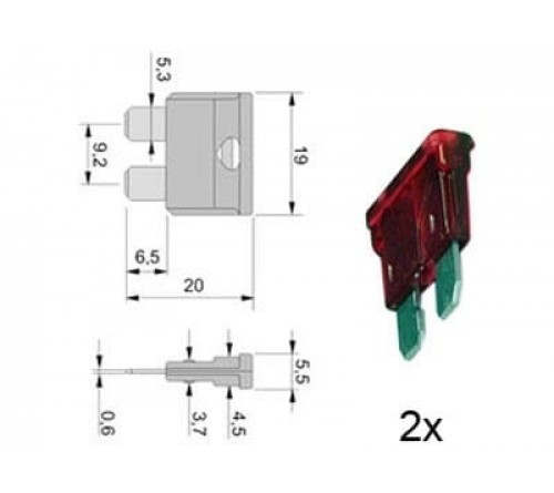 steekzekering 10A rood 2 stuks verpakt in blister