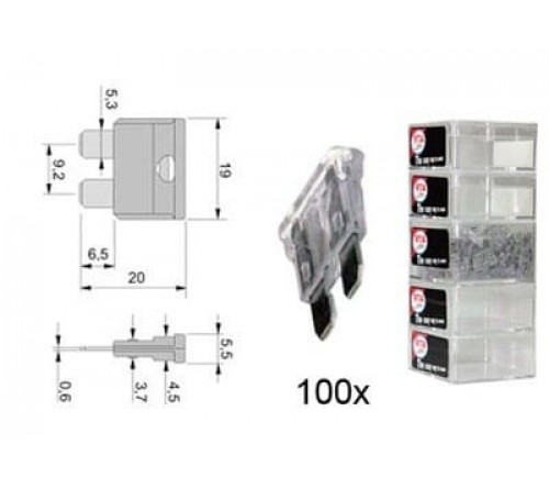 steekzekering 25A transparant 100 stuks in een doosje