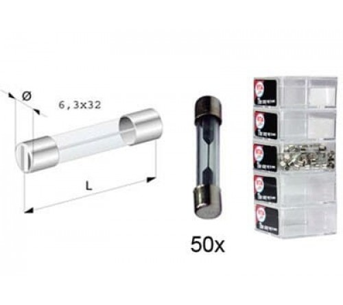 glas zekering rapid type 25A 6x32 mm 50 stuks in een doosje