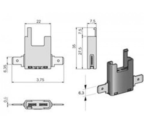 Zekeringhouder steekzek. voor 2x6 35mm  2 stuks