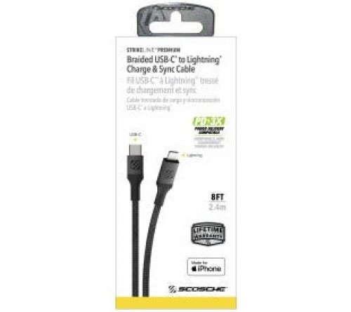 Datakabel lightning - usbC Scosche Braided 1.2m zwart