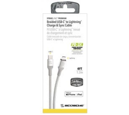 Datakabel lightning - usbC Scosche Braided 1.2m zilver
